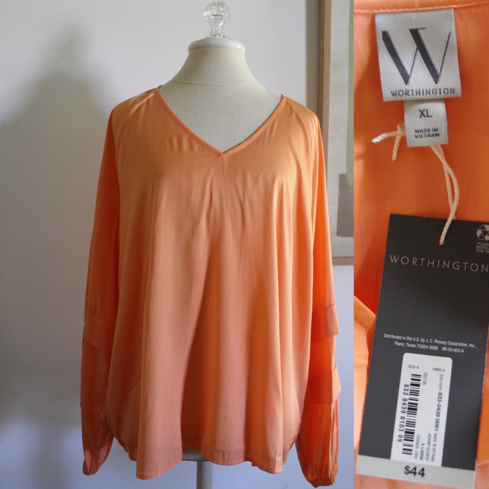 Worthington Long Ruffle Sleeve Top Brand New XL